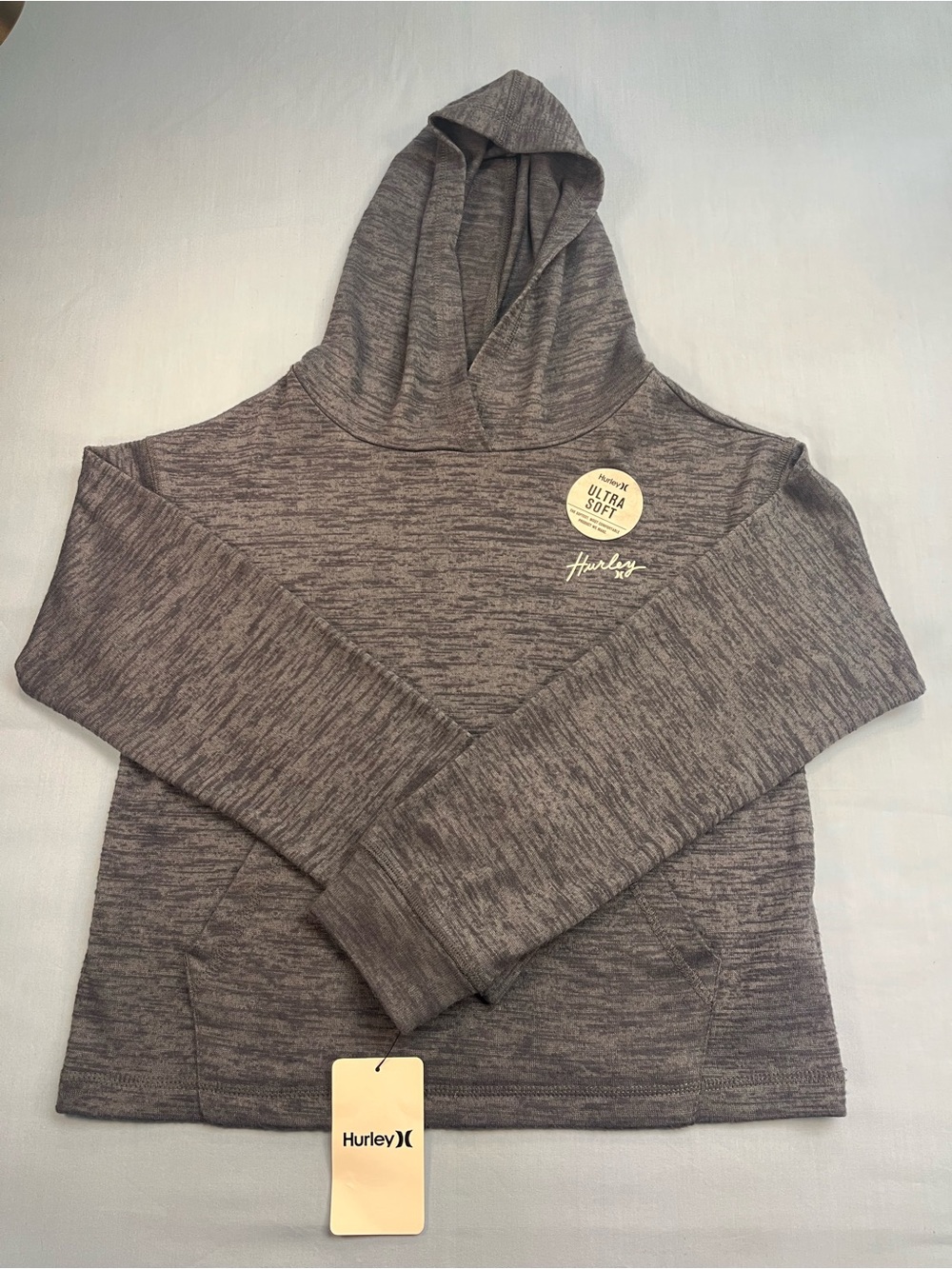 NWT Hurley Ultra Soft Boys Medium Hoodie Gray Heathered Pullover Lightweight